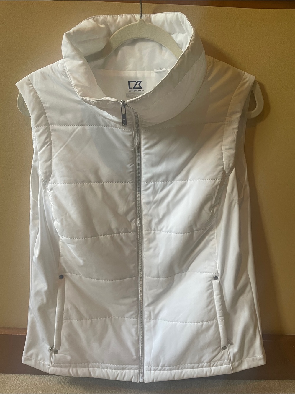 Cutter & Buck White Quilted Funnel Collar Vest